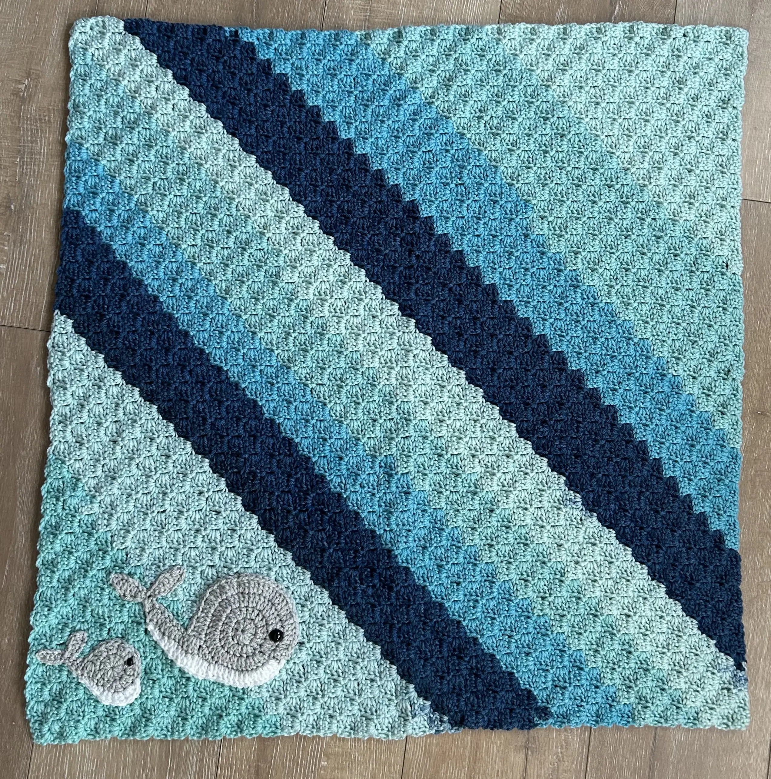 Crocheted Whale Baby Blanket, Hand Crochet Soft Yarn Bedding with Animal Motif, Nautical Look for Newborn Care