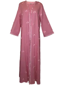 RAHA DUSE Women's Pink Bow Open Abaya Linen Cotton Modest Outerwear with Lining Loose Fit Breathable Fabric Easy to Style