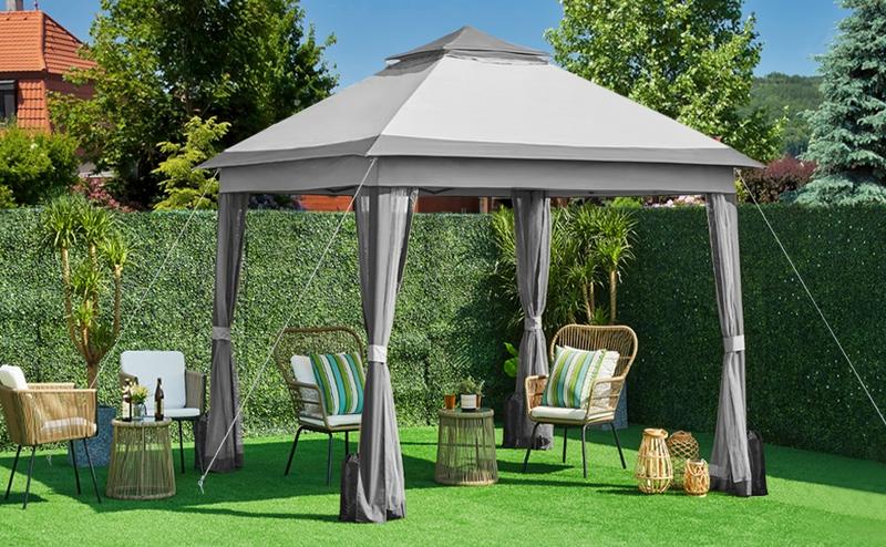 【On Sale】 Yaheetech Pop Up Gazebo Outdoor Canopy Shelter, Instant Patio Gazebo Sun Shade Canopy Tent with 4 Sandbags, Double Tiers & Mesh Netting for Lawn, Garden, Backyard & Deck