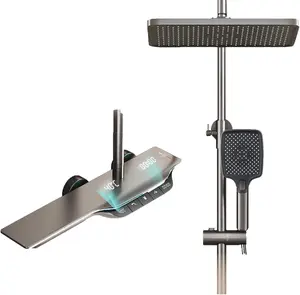 BRONSTARZ Thermostatic Shower System, Digital Display Shower Faucet Set Shower Mixer Set 3 Function Shower Kit with Valve and Rain Shower Head, Waterfall Bathtub Faucet Wall Mount new showerhead