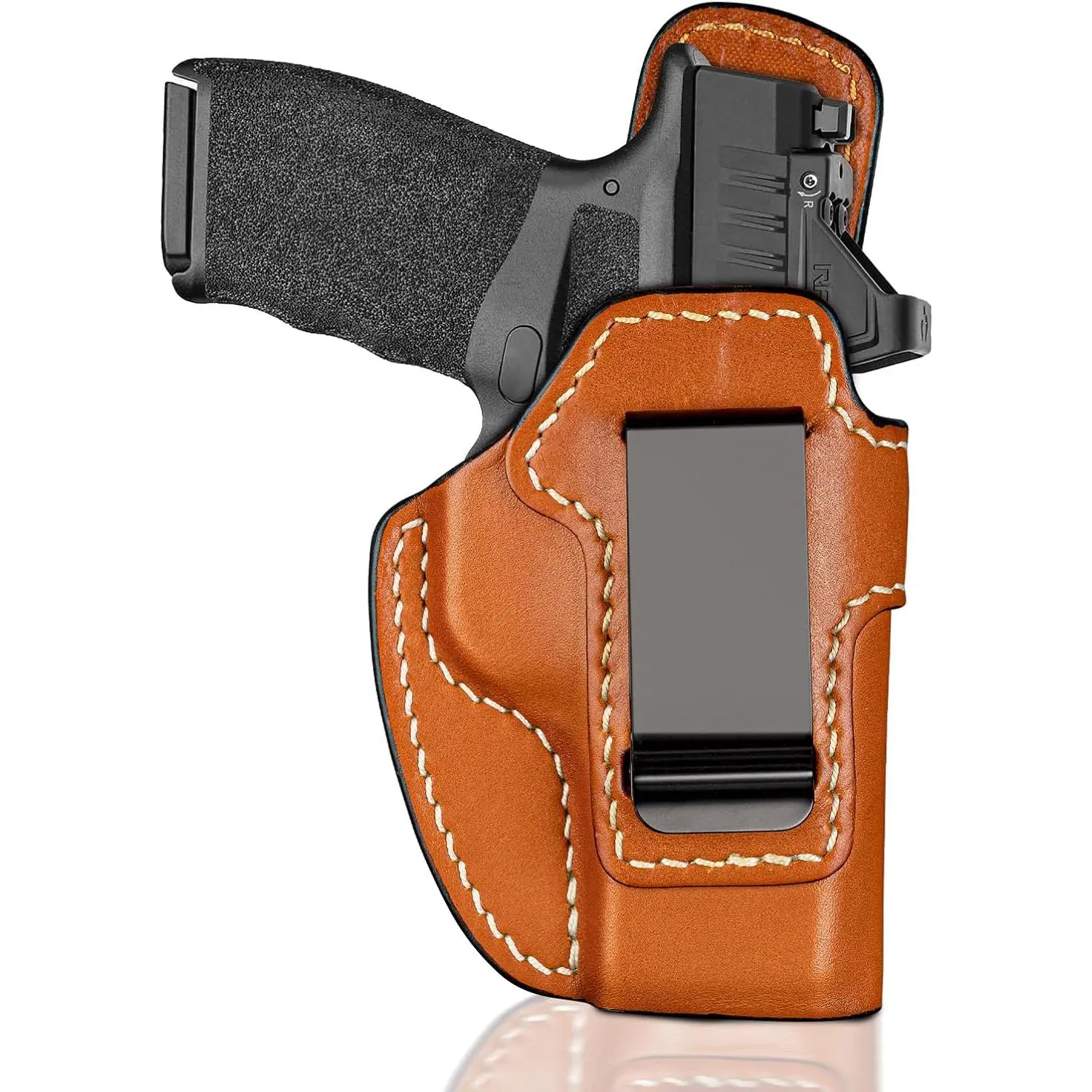Premium IWB Leather Holster for Springfield Hellcat/OSP/RDP, Hellcat Pro, Optic-Ready Concealed Carry Holster, 1.75" Steel Clip, Inside Waistband Holster, Classic Brown Color, Right/Left Hand g32 gen3-4 gun case Brace