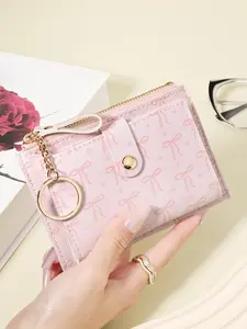 Women's Bow Short Wallet Handbag Zipper Purse, Coin Wallet Fashion Zipper, High Quality Credit Card Storage Bag, Easy Leisure Multi Deck, School Dormitory and Back to School Learning Supplies Bag, Zipper Wallet Design, Fashionable Wallet, Card Coin Pouch