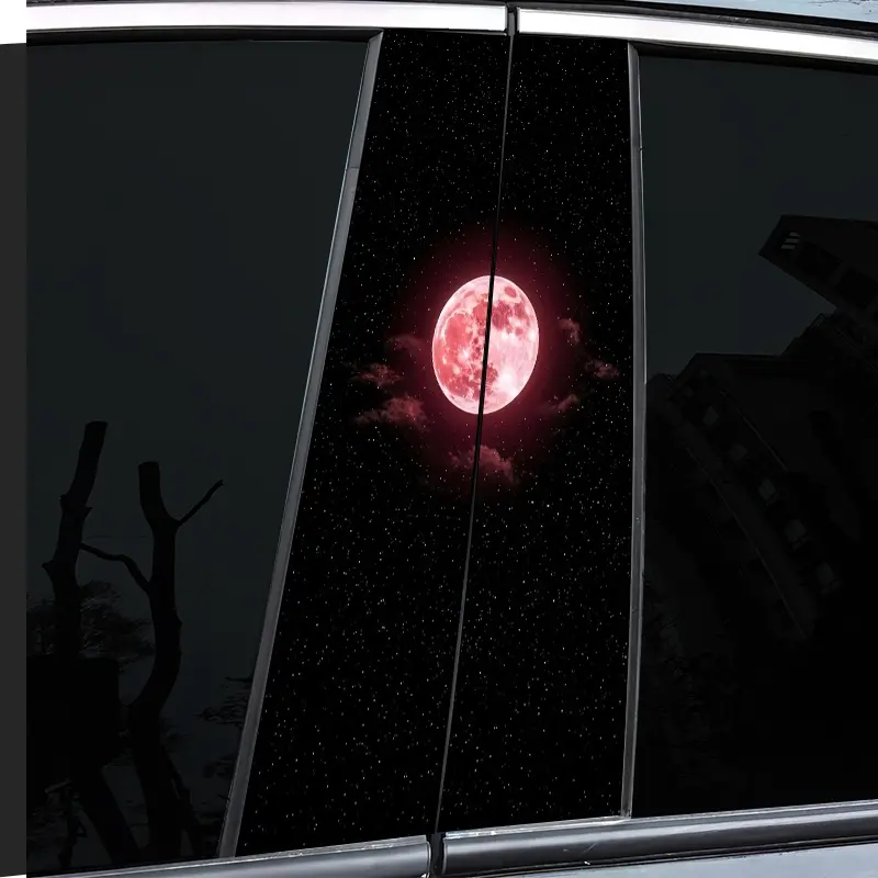 2 pieces, car sticker, car post sticker - vinyl car sticker with round moon pattern at night - B window post sticker, self-adhesive waterproof and scratch-proof, suitable for glass, metal, plastic, ceramic, wood surfaces - car decoration
