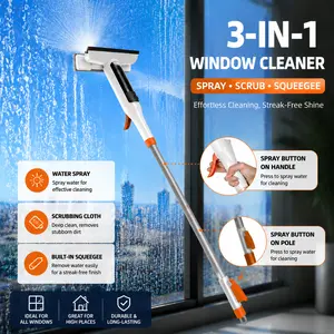 3-in-1 Glass Cleaning Kit – Durable Metal Pole, Silicone Scraper & Water Spray Wand, Ergonomic Easy-Grip Handle, 122cm Extendable Pole, Streak-Free Cleaning for High Windows, Shower Doors & Car Windshields