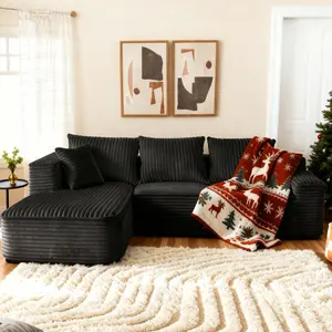 【2Package Delivery】 Avenix 106" Boneless Sectional Couch -Modular Sofa for Living Room ️, Soft Corduroy Fabric with Deep Seat Design, Cloud Sectional Couches for Living Room Bedroom, Living Room Furniture, Sofas Para Sala  - No Assembly Sofa Bed Couch