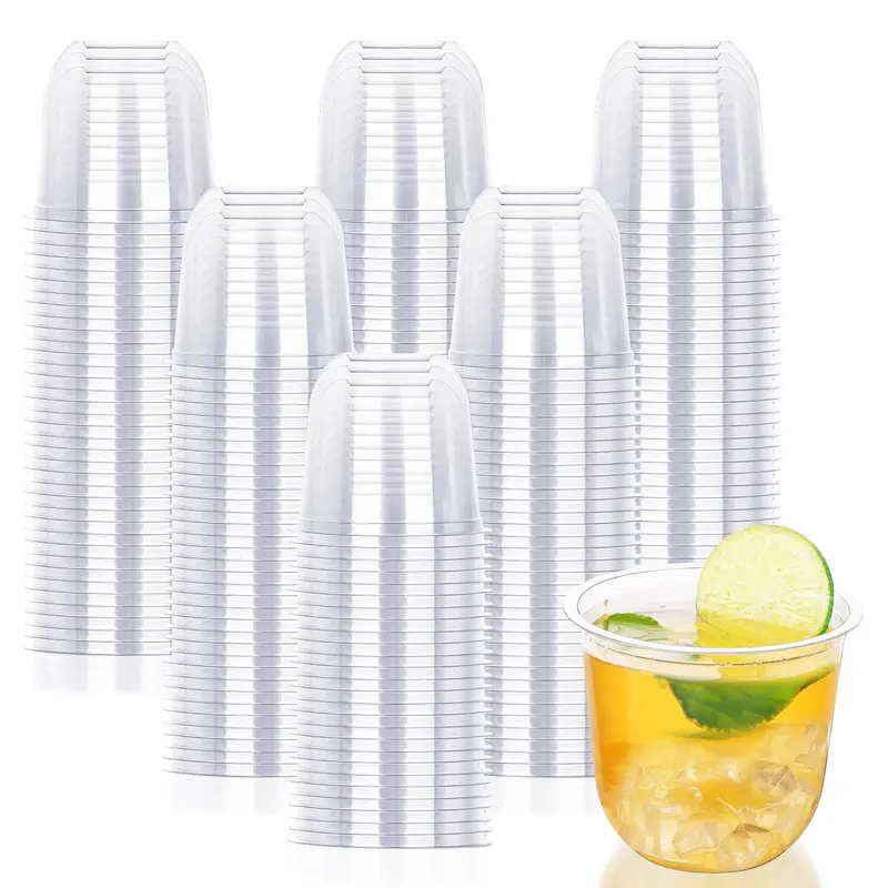 Summer Wins 100Pcs 12oz Clear Plastic Disposable Stemless Glasses Classic Cup for Meeting Weddings Birthdays Cocktail Christmas Party Supplies
