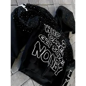 2025 European and American street style dark letter printed hoodie