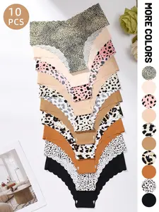 Women's Leopard Pattern Underwear Set, Comfortable Seamless Design, Fitted V-Shape Waistband, All Season Casual Wear, Lingerie