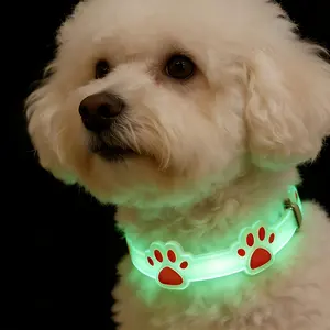 4-Pack Luminous Pet Collar with Bell - Cute Paw Print Night Safety Dog Cat Collar, Adjustable Glow in the Dark Anti-Lost Neckwear for Small Medium Pets, Quick Release Night Walking Accessory