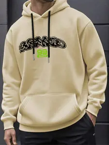 Men's Plus Size Hoodie with Graphic Print, Wide Shoulder Design, Drawstring Casual Style, Comfortable Fashion for Daily Wear
