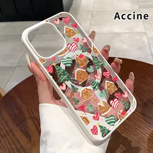 Magnetic Phone Case Compatible for iPhone 17 Pro Max 16 Plus 15 14 13 12 11 Air E Gingerbread Christmas Love Hard Acrylic Back Soft TPU Edge Shock-resistant Cover for Girl