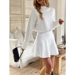 Women’s Brown Knitted Dress Mock Neck Flared Hem Soft Comfortable Fabric Elegant Cozy for Daily Wear Dates Casual Gatherings Autumn Winter Long Sleeve Minimalist Elegance Summer Basic Knitted Dress