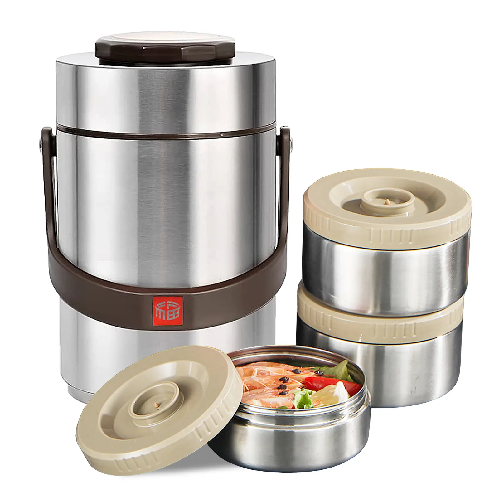 2.3L Stainless Steel Meal Prep Container - 3-Tier Stackable Vacuum Insulated Lunch Box with Handle, Wide Mouth Silicone-Sealed Leak-Proof Tableware for Adults, Gym, Office Travel