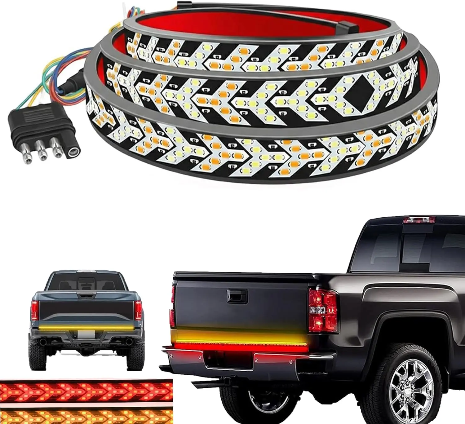Truck Tailgate Light Strip 59Inch Arrow 432 LED with Red Running Brake Lights Amber Turn Signals Strobe Lights