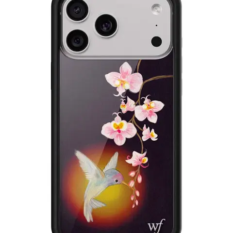 Wildflower Cases Hummingbird Limited Edition Collab Custom iPhone Casing - Pink Background with Vibrant Flowers, Raised Black Shockproof Bumper, Cover for Smartphones, Women's Owned Small Business Protection Accessory, Gift for Her