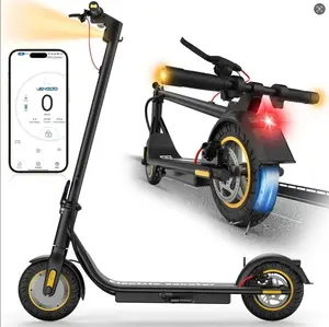 A 500W Adult Electric Scooter | 10" Tires, 19MPH, App Control, Dual Brakes & LED Lights, Foldable Commuter ScooterA