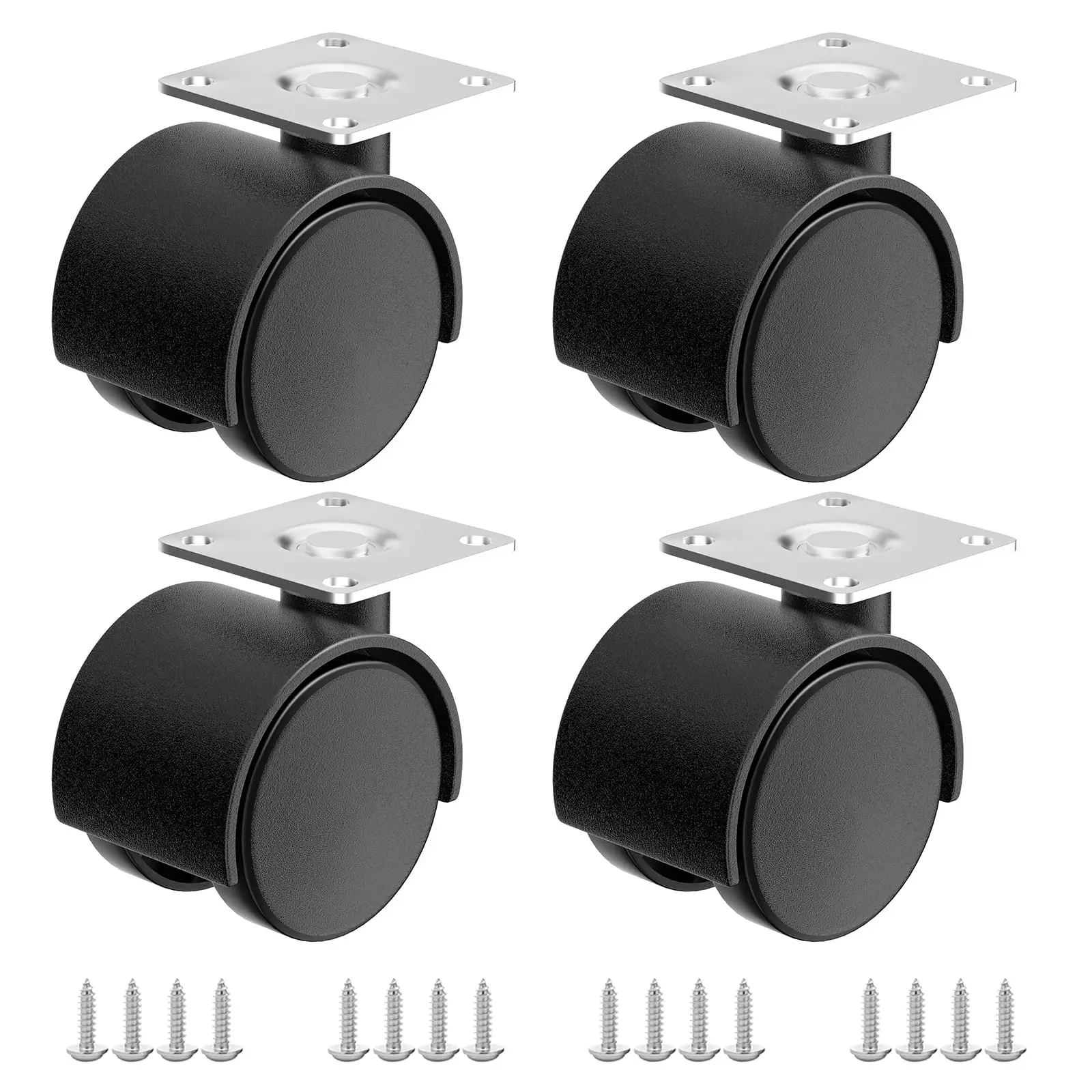2 Inch Casters Set Of 4  Plastic Wheels For Furniture Plate Swivel Nylon Castor Carts Planter Bed Kitchen Drawers Cabinet Table (with Stainless Steel Screws)