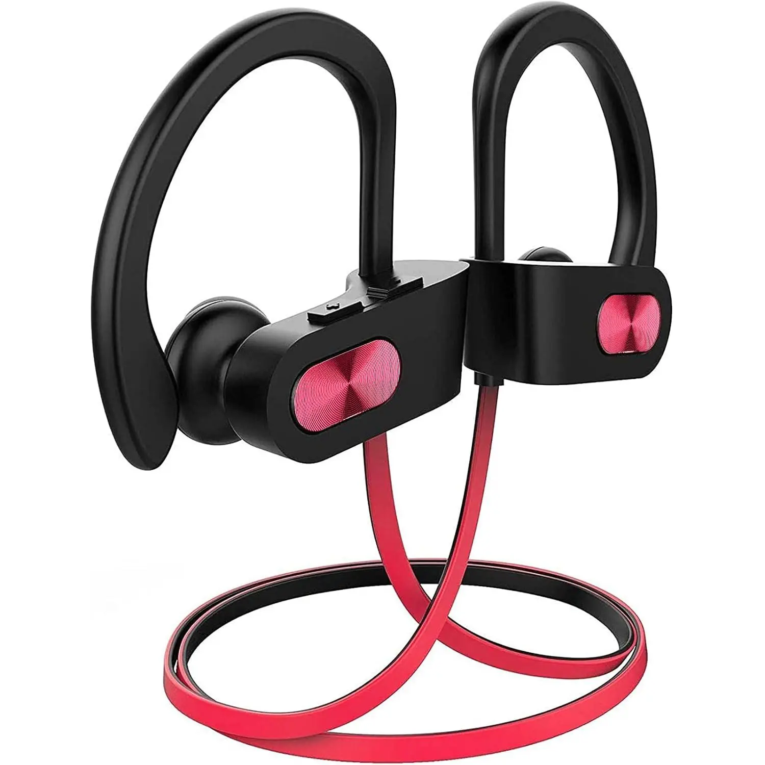 F-HPS17 In-Ear Bluetooth 5.0 Wireless Audio Devices, Cable-Free Rechargeable Sports Earbuds for Running & Workout, 16 Hrs Playtime, Bass+ HD Stereo, IPX7 Waterproof, CVC6.0 Noise Cancelling Mic, Volume Control (Red)