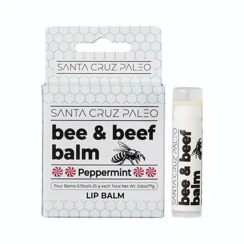 Santa Cruz Paleo Grass Fed Beef Tallow & Beeswax Lip Balm (Peppermint) - 4 Pack - Beef Tallow Skin Care, Lip Moisturizer, Hypoallergenic for Sensitive Skin, Long Lasting & Vitamin Rich