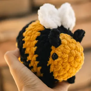 Crocheted Handmade Black and Yellow Bumblebee Plush Stuffed Animal