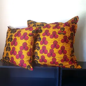 African Home Collection African Print Sofa Throw Pillow - Orange, Black, and Red Clover Design - Two Sizes Available