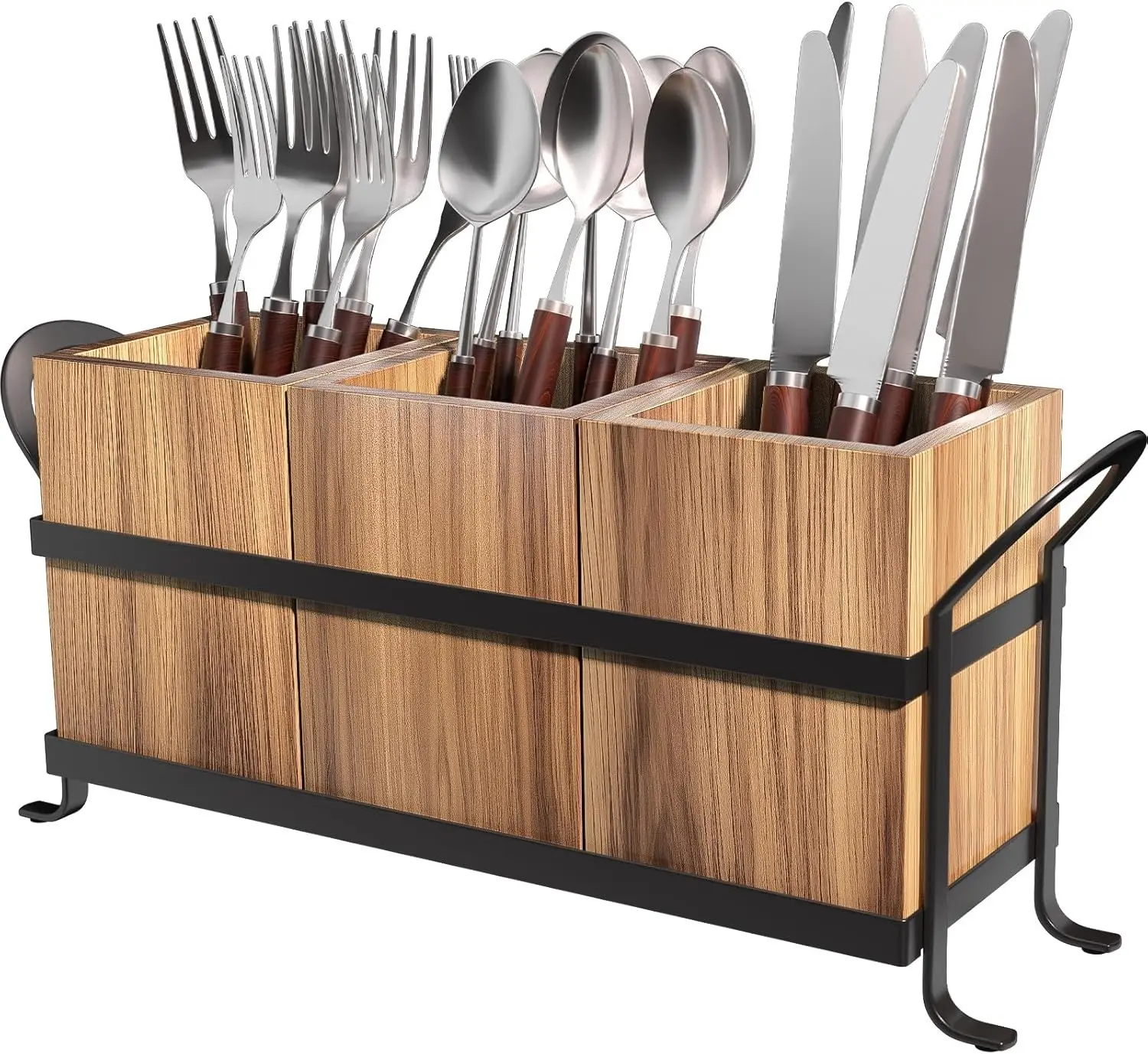 Sebastian CADIA Wooden Multi-Purpose Organizer - Kitchenware Knife Holder for Knives, Forks, Chopsticks - Bedroom Desktop Storage for Makeup Brushes, Knifeholder