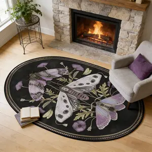 Boho Butterfly Design Oval Carpet Rug, Anti-Slip Washable Mat, Home Decor for Living Room Bedroom Dining Area