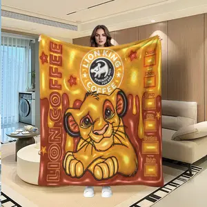 High-Popularity Vintage Coffee Lion King Simba Flannel Blanket, Cute Design, Youth Bedroom Living Room Decoration, Multi-Purpose Throw Blanket