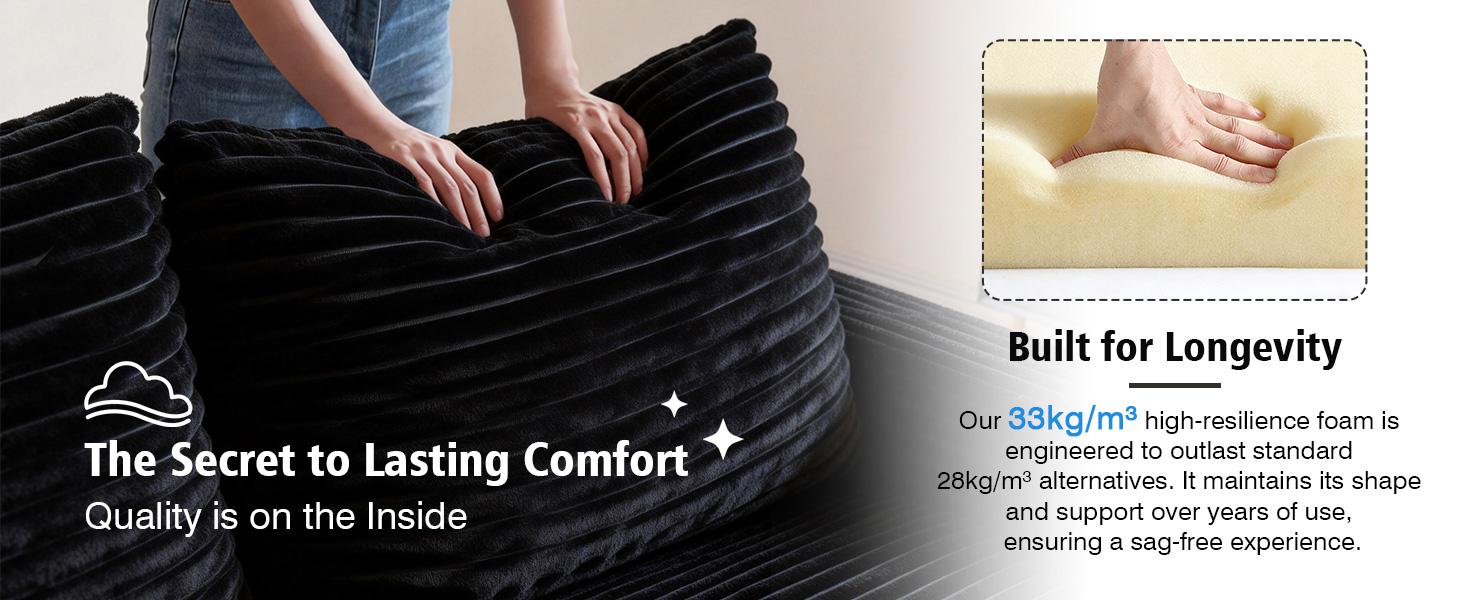 107" Boneless Modular Sectional Sofa, L-Shaped Cloud Couch with Deep Seat & High Backrest, Corduroy Couch Memory Foam Sectional Couch, No Assembly Required for Living Room Apartment  L-Shaped Modern Chenille Sofa Set