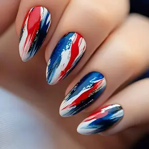 Medium-Length Blue Gradient Design 24-Piece Nail Stickers, Almond Fake Nails, Fashionable Detachable Nails with Glossy Finish for Daily Use, Parties, Holidays