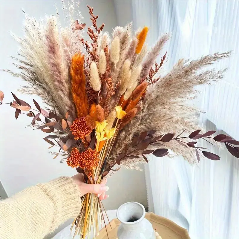 Fall Boho Dried Flower Bouquet, Natural Pampas Grass Arrangement for Vase, Neutral Home Decor for Bedroom Living Room Entryway