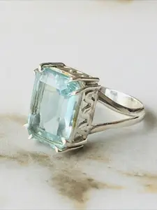 1PC Vintage Charm Blue Cubic Zirconia Marquise Cut Ring Women Silvery Birthstone Ring Wedding Engagement Proposal Promise Ring Birthday and Valentine's Day Gifts