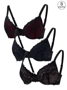 3pcs sexy Women Underwear Lace Underwire Push Up Fit Everyday Bra Adjustable Strap Design Buckle and Easy Back Closure Perfect for Yoga Casual and Date Styling Medium Womenswear