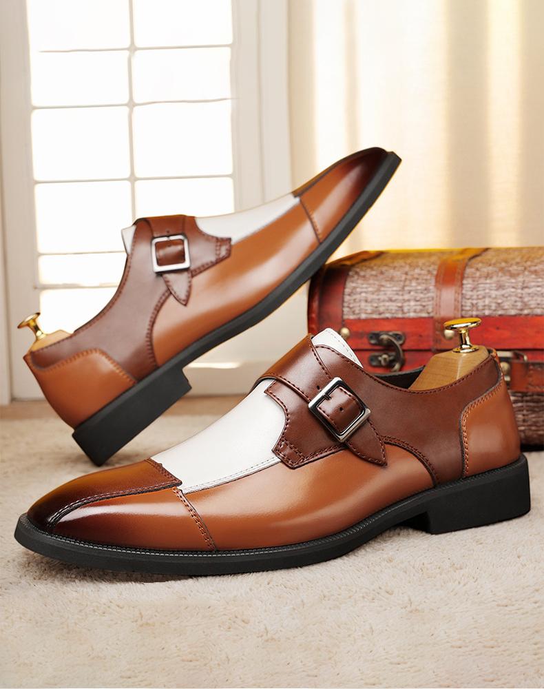 Men's Two-Tone Monk Strap Dress Shoes, Brown & White Formal Leather Shoes81960