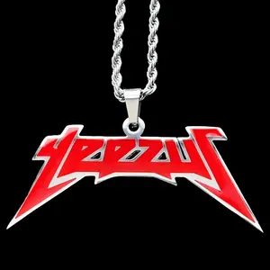 Red Yeezus Necklace 1.5" Mirror Polished Pendant Laser Carved Stainless Steel Chain Red Enamel Finish Scratch Free Tarnish Resistant Choice of Chain Free Gift Included