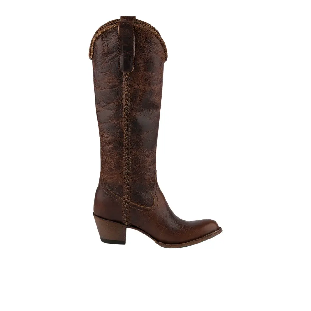 Lane Womens Plain Jane Braided Round Toe Casual Boots Knee High Low Heel 1-2" - Brown