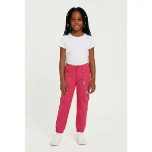 Little Girls Rhinestone Butterfly Detachable Chain Cargo Joggers