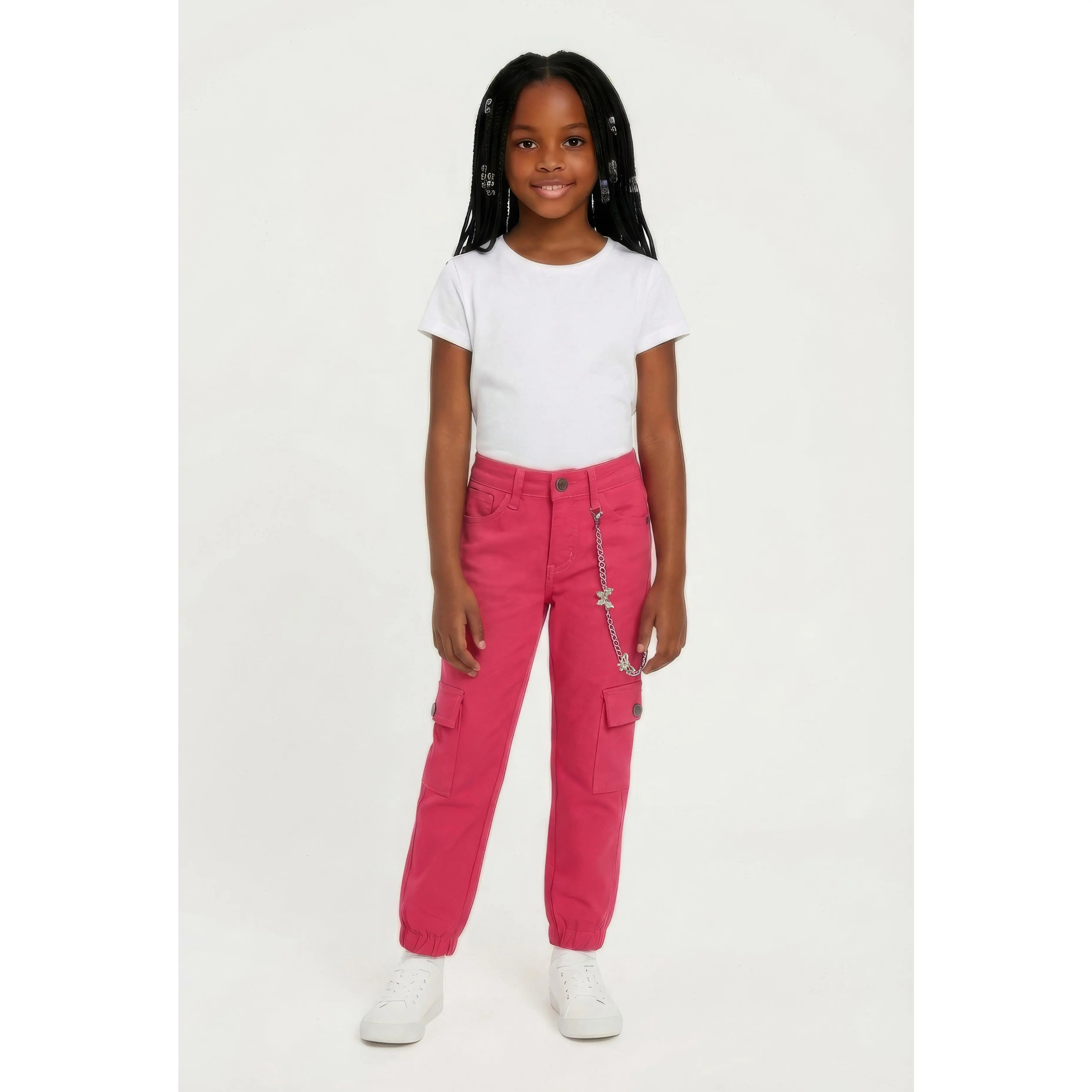Little Girls Rhinestone Butterfly Detachable Chain Cargo Joggers