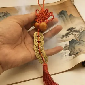 1pc Feng Shui Good Luck Charms, Traditional Chinese Five Emperor Coins Hanging Ornament As Blessing Gifts Bring Health Success Peaceful and Wealth Suitable for Car, Bag, Home & Office Decor, Home Ornaments