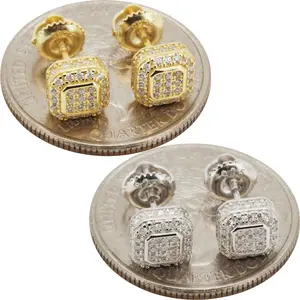 925 Sterling Silver 14k Gold Vermeil AAA Cubic Zirconia 7mm Square Screw Back Stud Earrings