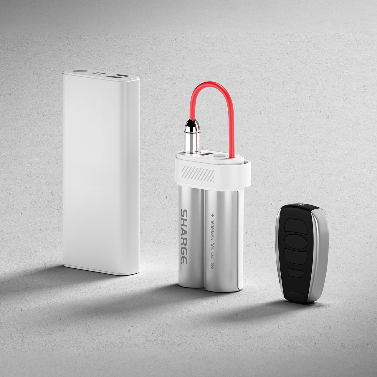 SHARGE Power Bank 10000mAh 30W Portable Charger with Built-in Type C Cable USB-C and USB-A Port Battery Pack for iPhone 17/16/15 Galaxy S25 iPad Pixel 9