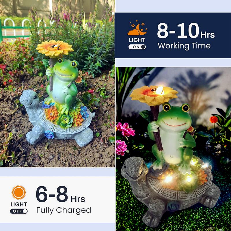 Solar Garden Statue Fairy Animal Figurine Light for Outside Outdoor Decorations Resin Turtle Statues Pathway Light for Patio Yard Lawn with Sunflower and Succulent Details