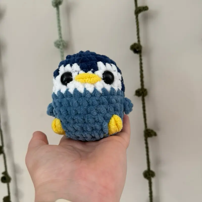 Adorable Smol Crochet Penguin Plushie - Blue and Yellow Colorful Handmade Soft Toy