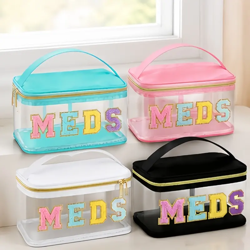 [Back to School]Transparent Travel Medicine Storage Bag with Handle, 1 Count, Waterproof Medical Bag, Medicine and Toiletries Organizer for Home and Travel-MM1