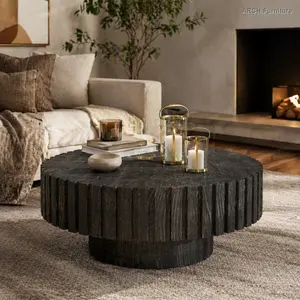 Modern Minimalist Circular Coffee Table - 31.4-in Black MDF+Wood with Natural Wood Texture, Sturdy Base, Multi-Use, Easy Quick Setup, Space-Aesthetic Indoor Furniture for Living Rooms, Study Rooms