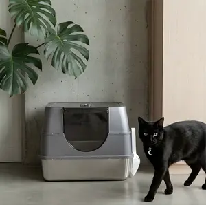 Premium Stainless Steel Enclosed Litter Box Enclosure, Non-Stick Odor-Resistant Pet Toilet, Durable Easy-Clean Solution for Cat Owners