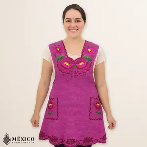 Burgundy Mexican Embroidered Apron – Floral Cotton Kitchen Cooking Gift | México Todo Corazón