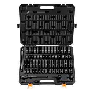 【fathersdaygift】VEVOR Impact Socket Set1/2" Drive65-Piece Socket Set6 Point SocketsSAE 3/8" to 1-1/4" and Metric 10-24 mmEasy to Identifywith a Sturdy Storage CaseCr-V Alloy Steel for Vehicles Repair