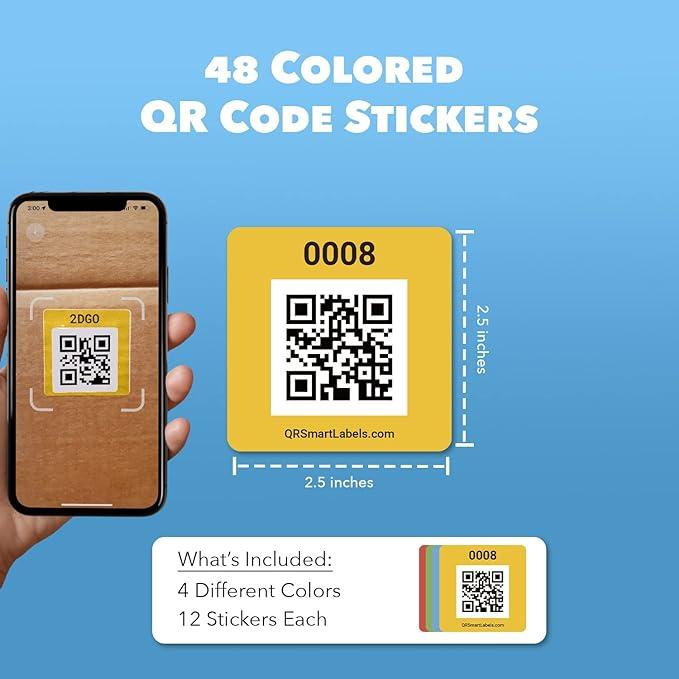 SmartLabels Original 48 Labels Red, Green, Blue, Yellow) Scannable Stickers Adhesive Tabs QR Codes for Moving Storage Business Warehouse TikTok Exclusive