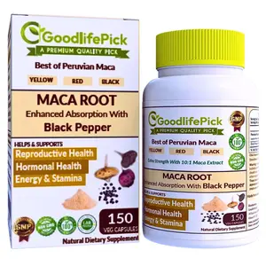 Peruvian Maca Root with Black Pepper 14800 MG Maximum Benefits with All Types of Maca Root 150 Cap. Healthcare Supplement Fitness Natural Dietary